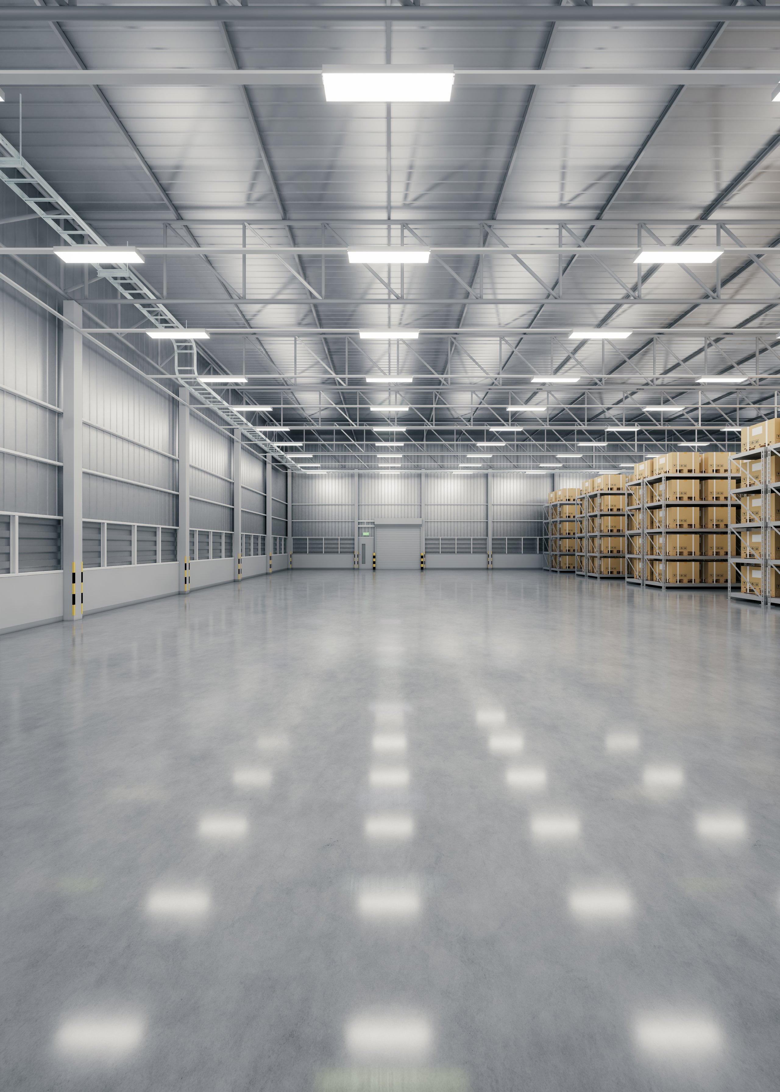 Centro de distribución moderno con iluminación LED industrial