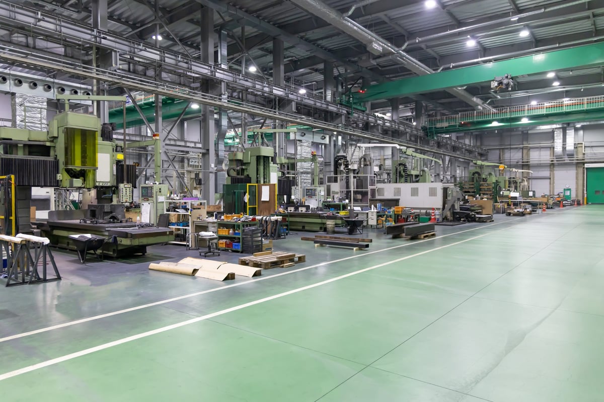 Modern manufacturing plant interior with excellent LED industrial lighting