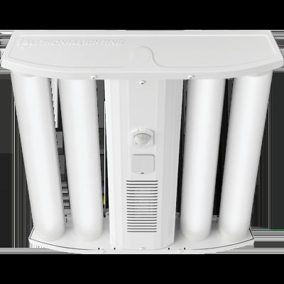 White whole-house water filtration system with four cylindrical filter cartridges and central control unit